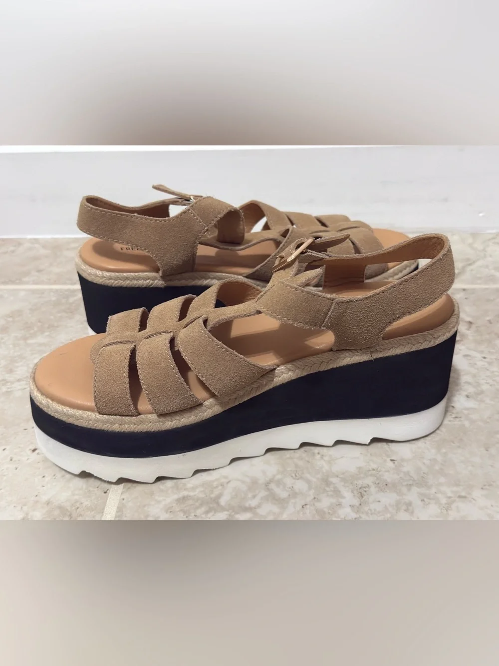 Free People Mykonos Platform Wedge Fisherman Sandal In Vachetta Suede Color